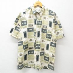 XL★古着 ピエールカルダン pierre cardin 半袖 ブランド シャツ メンズ 90年代 90s コットン 薄緑系他 グリーン 25apr04 中古 トップス