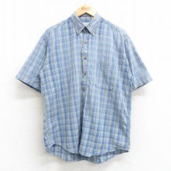 L★古着 セントジョンズベイ 半袖 シャツ メンズ 00年代 00s コットン ボタンダウン 薄青緑他 チェック 25apr04 中古 トップス