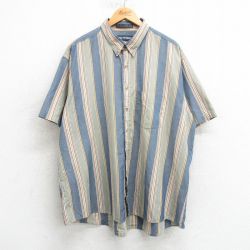 XL★古着 バンヒューセン 半袖 シャツ メンズ 90年代 90s 大きいサイズ ボタンダウン 薄紺他 ネイビー ストライプ 25apr04 中古 トップス