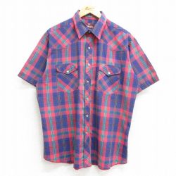 L★古着 ラングラー Wrangler 半袖 ウエスタン シャツ メンズ 赤他 レッド チェック 25apr04 中古 トップス