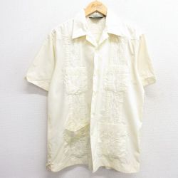 M★古着 半袖 キューバ シャツ メンズ 90年代 90s 開襟 オープンカラー 生成り 25apr04 中古 トップス