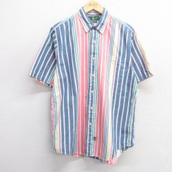 【50%OFF】90s 半袖シャツ ネイビーストライプ M | 古着