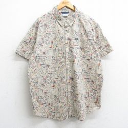 XL★古着 コロンビア COLUMBIA 半袖 シャツ メンズ 魚 リュック 弓 総柄 大きいサイズ ボタンダウン ベージュ他 カーキ 25apr04 中古 トップス