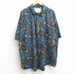 XL★古着 半袖 シャツ メンズ 90年代 90s 総柄 大きいサイズ レーヨン USA製 緑他 グリーン 【spe】 25apr04 中古 トップス