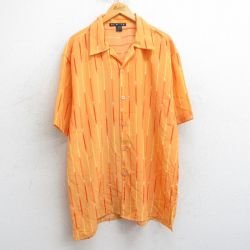 XL★古着 半袖 シャツ メンズ 90年代 90s ロング丈 開襟 オープンカラー オレンジ他 ストライプ 25apr04 中古 トップス