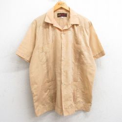 XL★古着 半袖 キューバ シャツ メンズ 80年代 80s 開襟 オープンカラー ベージュ系 カーキ 25apr04 中古 トップス