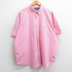 XL★古着 ラルフローレン Ralph Lauren 半袖 ブランド シャツ メンズ 90年代 90s ワンポイントロゴ 大きいサイズ ロング丈 コットン ボタンダウン ピンク他 ギンガム チェック 25apr04 中古 トップス