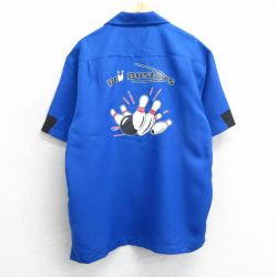 L★古着 ヒルトン 半袖 ボウリング シャツ メンズ FIREBALL 開襟 オープンカラー 青他 ブルー 【spe】 25apr04 中古 トップス