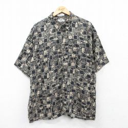 XL★古着 ピエールカルダン pierre cardin 半袖 ブランド シャツ メンズ 90年代 90s レーヨン 黒他 ブラック 25apr05 中古 トップス
