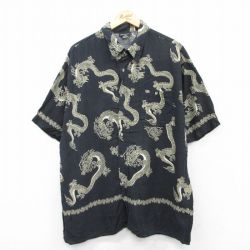 XL★古着 半袖 シャツ メンズ 00年代 00s 龍 レーヨン 黒他 ブラック 25apr05 中古 トップス