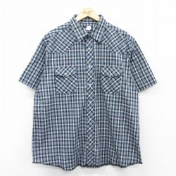 XL★古着 ラングラー Wrangler 半袖 ウエスタン シャツ メンズ 大きいサイズ 紺他 ネイビー チェック 25apr05 中古 トップス