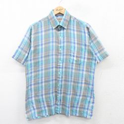 L★古着 アロー 半袖 シャツ メンズ 90年代 90s ボタンダウン 薄紺他 ネイビー チェック 25apr05 中古 トップス