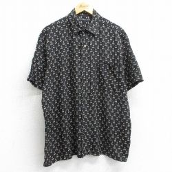 XL★古着 半袖 シャツ メンズ 総柄 レーヨン 黒他 ブラック 25apr05 中古 トップス