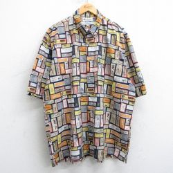 XL★古着 コロンビア COLUMBIA 半袖 シャツ メンズ 00年代 00s 釣り 総柄 大きいサイズ ロング丈 コットン ボタンダウン 黒他 ブラック 【spe】 25apr05 中古 トップス