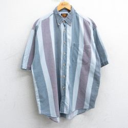 XL★古着 FADED GLORY 半袖 シャツ メンズ 90年代 90s コットン ボタンダウン 薄紺他 ネイビー ストライプ 【spe】 25apr05 中古 トップス