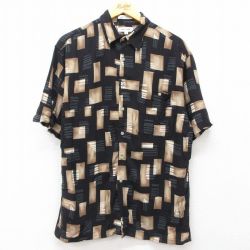 M★古着 ピエールカルダン pierre cardin 半袖 ブランド シャツ メンズ 90年代 90s 総柄 レーヨン 黒他 ブラック 【spe】 25apr05 中古 トップス
