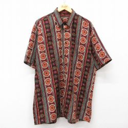 XL★古着 半袖 シャツ メンズ 総柄 大きいサイズ ロング丈 オレンジ他 25apr05 中古 トップス