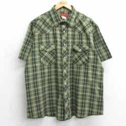 XL★古着 ラスラー 半袖 ウエスタン シャツ メンズ 80年代 80s 大きいサイズ 緑他 グリーン チェック 25apr07 中古 トップス