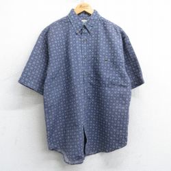 L★古着 ビューグルボーイ 半袖 シャツ メンズ 90年代 90s 総柄 ボタンダウン 紺 ネイビー 25apr07 中古 トップス