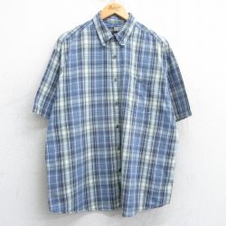 XL★古着 半袖 シャツ メンズ 90年代 90s 大きいサイズ コットン ボタンダウン 紺他 ネイビー チェック 25apr07 中古 トップス