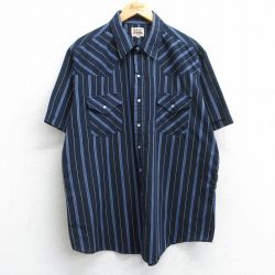 XL★古着 ELY 半袖 ウエスタン シャツ メンズ 90年代 90s 大きいサイズ 濃紺他 ネイビー ストライプ 25apr07 中古 トップス