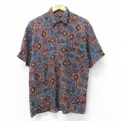 M★古着 半袖 シャツ メンズ 総柄 レーヨン 茶他 ブラウン 25apr07 中古 トップス