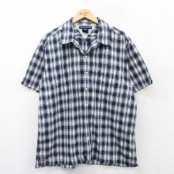 XL★古着 トミーヒルフィガー TOMMY HILFIGER 半袖 ブランド シャツ メンズ コットン 開襟 オープンカラー 紺他 ネイビー チェック 25apr07 中古 トップス