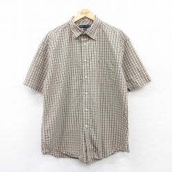 XL★古着 トミーヒルフィガー TOMMY HILFIGER 半袖 ブランド シャツ メンズ ワンポイントロゴ コットン ベージュ他 カーキ チェック 25apr07 中古 トップス