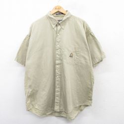 XL★古着 ラルフローレン Ralph Lauren チャップス 半袖 ブランド シャツ メンズ 90年代 90s ワンポイントロゴ 大きいサイズ コットン ボタンダウン 緑系 グリーン 25apr07 中古 トップス