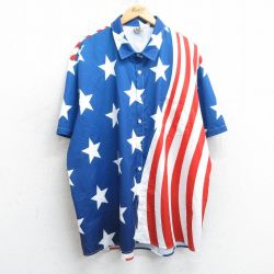 【20%OFF】XL★古着 半袖 シャツ メンズ 星条旗 大きいサイズ 青他 ブルー 25apr07 中古 トップス