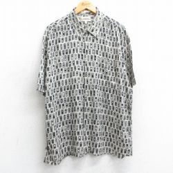 XL★古着 半袖 シャツ メンズ 90年代 90s 総柄 レーヨン ベージュ他 カーキ 25apr07 中古 トップス