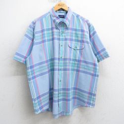 【20%OFF】XL★古着 GANT 半袖 シャツ メンズ 90年代 90s 大きいサイズ ボタンダウン 薄紺他 ネイビー チェック 25apr07 中古 トップス