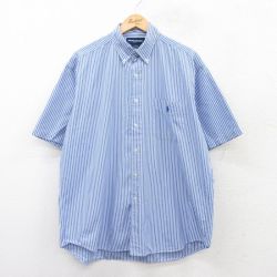 XL★古着 ラルフローレン Ralph Lauren ゴルフ 半袖 ブランド シャツ メンズ 90年代 90s ワンポイントロゴ TILDEN 大きいサイズ コットン ボタンダウン 薄紺他 ネイビー ストライプ 25apr09 中古 トップス