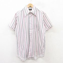 M★古着 半袖 シャツ メンズ 70年代 70s 白他 ホワイト ストライプ 25apr09 中古 トップス