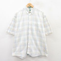 XL★古着 IZOD 半袖 シャツ メンズ 90年代 90s ロング丈 コットン ボタンダウン 白他 ホワイト チェック 25apr09 中古 トップス