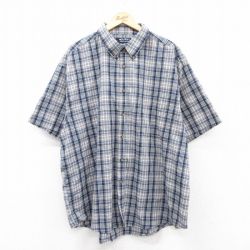 XL★古着 ピューリタン 半袖 シャツ メンズ 00年代 00s 大きいサイズ ロング丈 ボタンダウン 紺他 ネイビー チェック 25apr09 中古 トップス