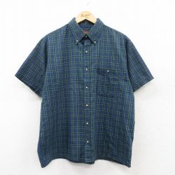 XL★古着 半袖 シャツ メンズ 00年代 00s ボタンダウン 紺他 ネイビー チェック 25apr09 中古 トップス
