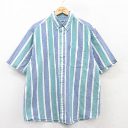 XL★古着 半袖 シャツ メンズ 00年代 00s コットン ボタンダウン 紺他 ネイビー ストライプ 【spe】 25apr09 中古 トップス