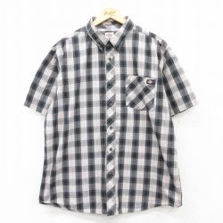 XL★古着 ディッキーズ Dickies 半袖 シャツ メンズ 大きいサイズ ロング丈 ボタンダウン 黒他 ブラック チェック 25apr09 中古 トップス