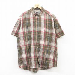 XL★古着 ドッカーズ 半袖 シャツ メンズ コットン ボタンダウン ベージュ他 カーキ チェック 25apr09 中古 トップス