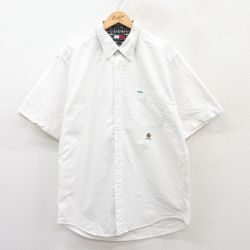 XL★古着 トミーヒルフィガー TOMMY HILFIGER 半袖 ブランド シャツ メンズ 90年代 90s ワンポイントロゴ コットン ボタンダウン 白 ホワイト 25apr10 中古 トップス