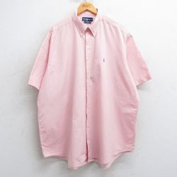 XL★古着 ラルフローレン Ralph Lauren 半袖 ブランド シャツ メンズ 90年代 90s ワンポイントロゴ BLAKE 大きいサイズ ロング丈 コットン ボタンダウン 薄ピンク 25apr10 中古 トップス
