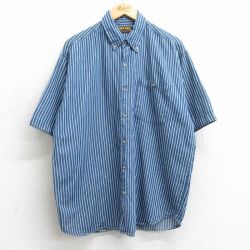 XL★古着 半袖 シャツ メンズ 90年代 90s コットン ボタンダウン 紺他 ネイビー ストライプ 25apr10 中古 トップス