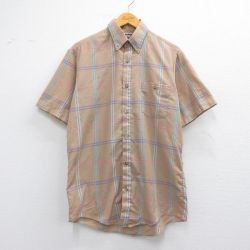 L★古着 Par Four 半袖 シャツ メンズ 80年代 80s ボタンダウン USA製 薄茶他 ブラウン チェック 25apr10 中古 トップス