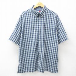 XL★古着 トミーヒルフィガー TOMMY HILFIGER 半袖 ブランド シャツ メンズ 90年代 90s ワンポイントロゴ 大きいサイズ コットン ボタンダウン 紺他 ネイビー チェック 25apr11 中古 トップス