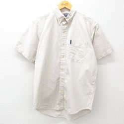 L★古着 ラルフローレン Ralph Lauren チャップス 半袖 ブランド シャツ メンズ 90年代 90s コットン ボタンダウン 薄ベージュ他 カーキ チェック 25apr11 中古 トップス