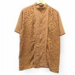 【50%OFF】L★古着 半袖 シャツ メンズ 00年代 00s スタンドカラー 茶 ブラウン 25apr11 中古 トップス