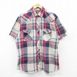 XL★古着 ラングラー Wrangler 半袖 ウエスタン シャツ メンズ 紺他 ネイビー チェック 25apr12 中古 トップス