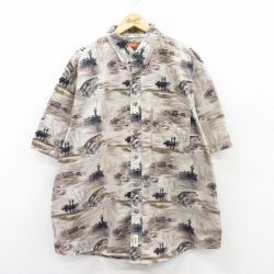 【50%OFF】XL★古着 ラングラー Wrangler 半袖 シャツ メンズ 釣り 魚 大きいサイズ コットン ボタンダウン ベージュ系他 カーキ 25apr12 中古 トップス