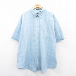 XL★古着 バンヒューセン 半袖 シャツ メンズ 大きいサイズ ボタンダウン 水色他 チェック 25apr12 中古 トップス